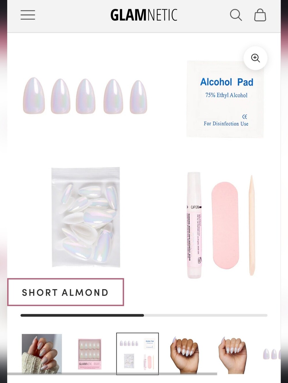 Glamnetic Entranced Holographic Short Almond Nail Set - Neutral White NeW - Picture 2 of 5